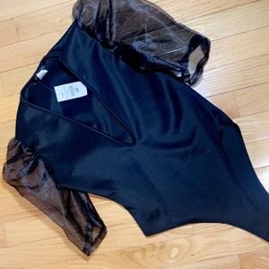 Mesh Puff Sleeve Bodysuit (plunge neckline)